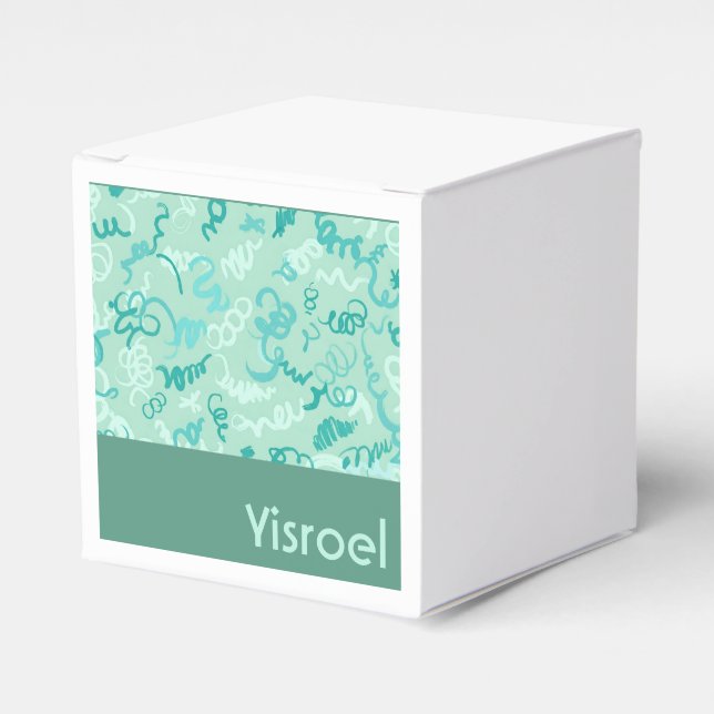 Caja Para Regalos Casilla de favores de Green Squiggles upsherin (Costado Anverso)