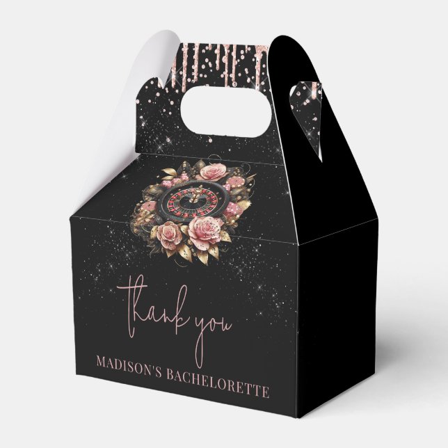 Caja Para Regalos Casino Bachelorette Luxury Black Pink Gold (Front Side)