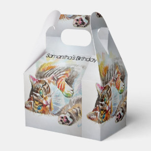Caja Para Regalos Cat Watercolor Birday Party Cake Favor Box
