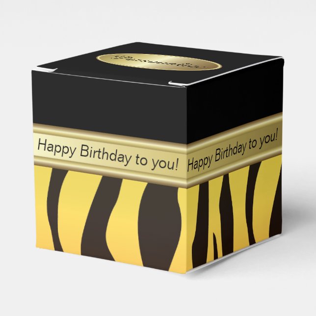Caja Para Regalos Cebra Naranja elegante negra y amarilla | Cumpleañ (Costado Anverso)