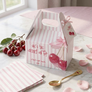 Caja Para Regalos Cereza Roja Encima lazo de niña rosa Fiesta de Beb