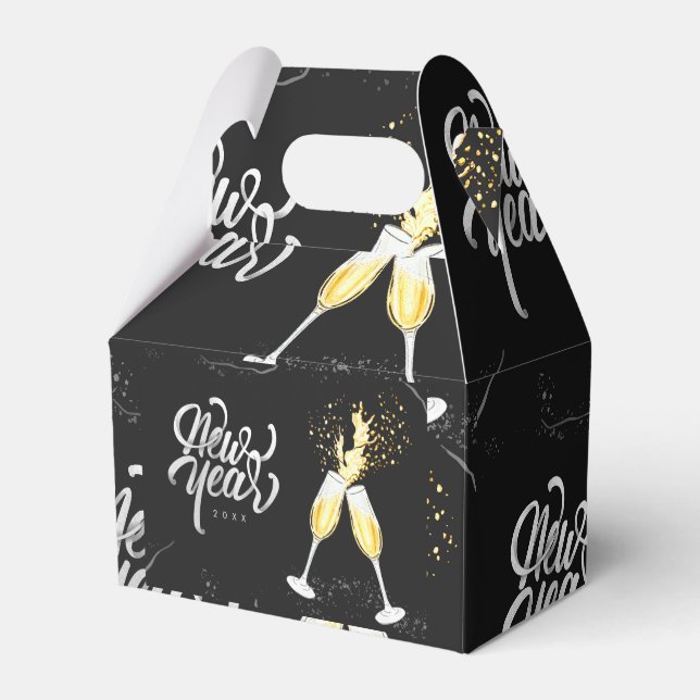 Caja Para Regalos Champagne Gold Black Wine Glass Confetti Moderno (Front Side)