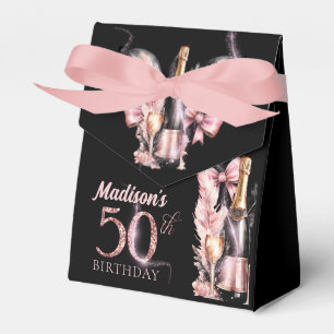 Caja Para Regalos Champán negro rosa de lujo 50 cumpleaños