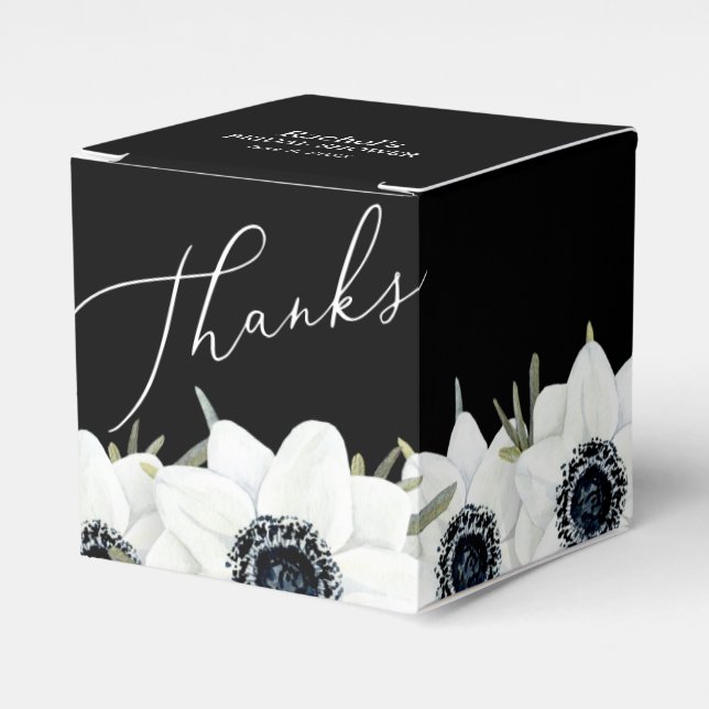 Caja Para Regalos Champán Nupcial Floral en Blanco y Negro (Costado Anverso)