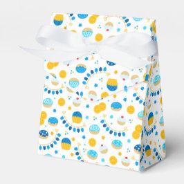 Caja Para Regalos Chanukah Dreidels Doughnut Azul Oro Blanco