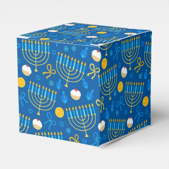 Caja Para Regalos Chanukah Menorah Gelt Dreidel Blue (Costado Anverso)