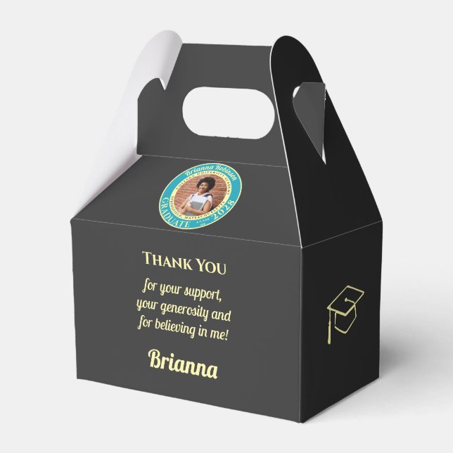Caja Para Regalos Charcoal Modern Graduation Photo Thank You (Front Side)