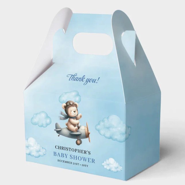 Caja Para Regalos Charming Teddy Bear Aviator Blue Brown Boy Shower  (Charming Teddy Bear Aviator Blue Brown Boy Shower Favor Box

)