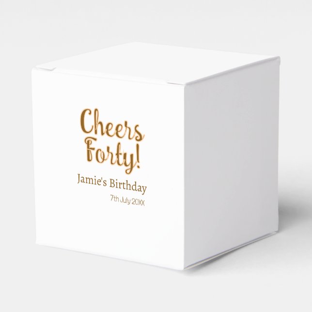 Caja Para Regalos Cheers forty orange brown calligraphy birthday nam (Costado Anverso)