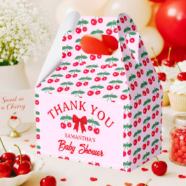 Caja Para Regalos Cherry Baby Shower Lazo de Gingham Rojo Agradecimi