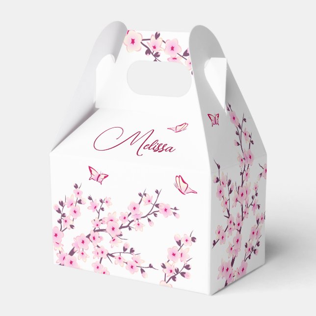Caja Para Regalos Cherry Blossom Pink White Custom Birthday (Reverso)