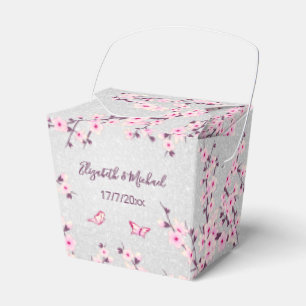 Caja Para Regalos Cherry Blossom Purpurina Plata Rosa BODA
