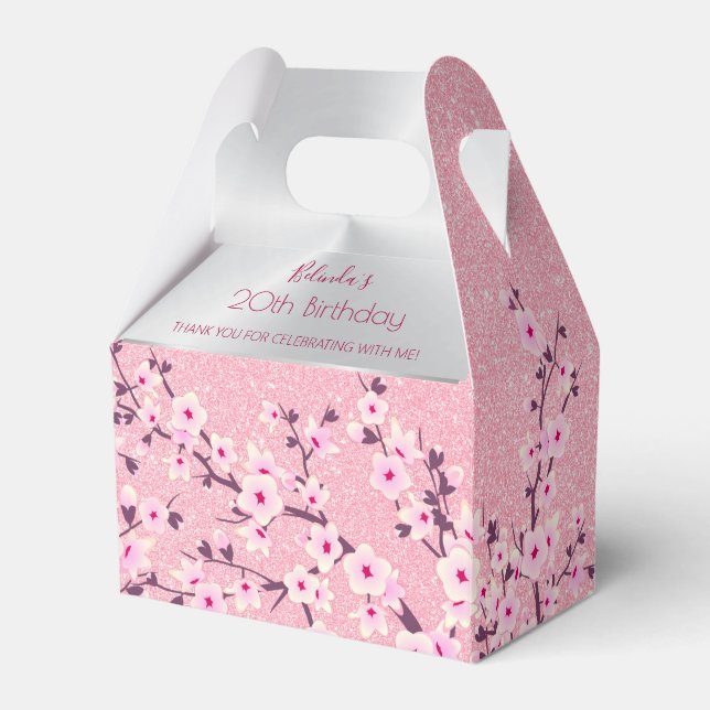 Caja Para Regalos Cherry Blossoms Pink Glitter Custom Birthday (Front Side)
