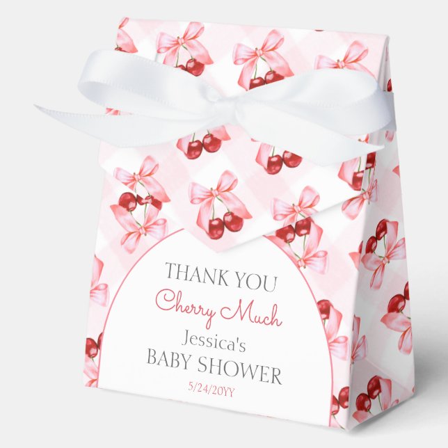 Caja Para Regalos Cherry on Top Pink Bow Baby Shower Gracias (Anverso)
