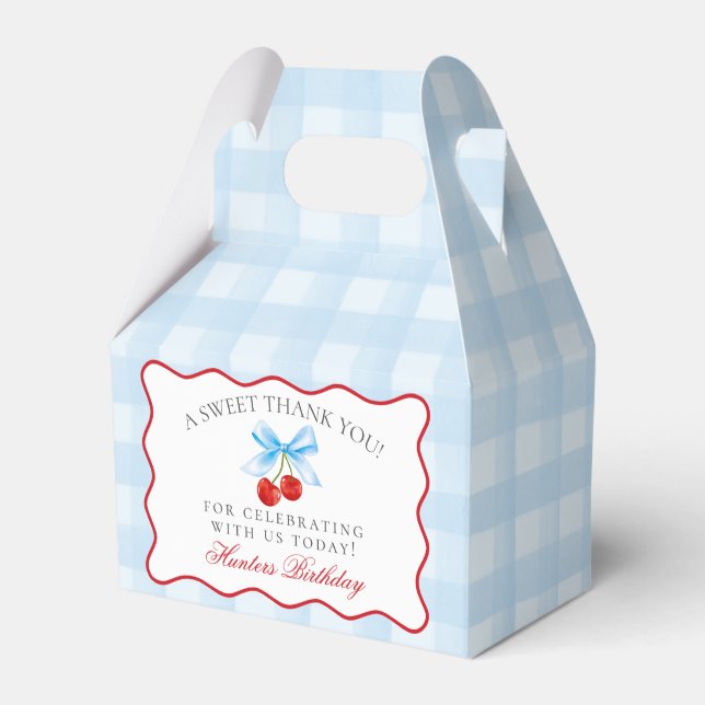 Caja Para Regalos Cherry Sweet Blue Coquette Bow Birthday Favor Box (Front Side)