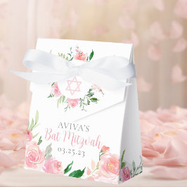 Caja Para Regalos Chic Pink Watercolor Floral Bat Mitzvah Party