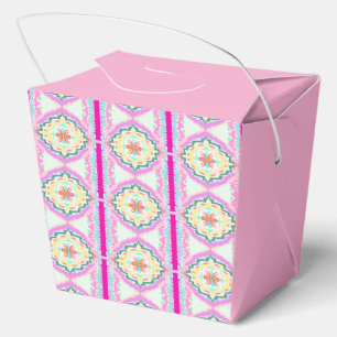 Caja Para Regalos Chic Rosa y Dorado Patrón Floral Geométrico