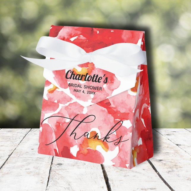 Caja Para Regalos Chic Rosas Rojas Despedida de Soltera (Red roses floral bridal shower tent-style ribbon closure favor boxes)