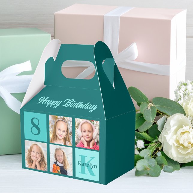 Caja Para Regalos Chic Teal Photo Collage Custom Birthday Party (Subido por el creador)