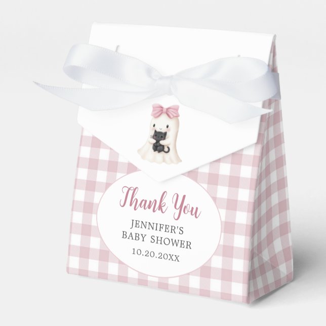 Caja Para Regalos Chica Baby Shower de Fantasma Rosa Gingham Hallowe (Front Side)