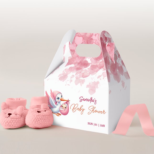 Caja Para Regalos Chica cigüeña rosa ducha de bebé Favor Box (Subido por el creador)
