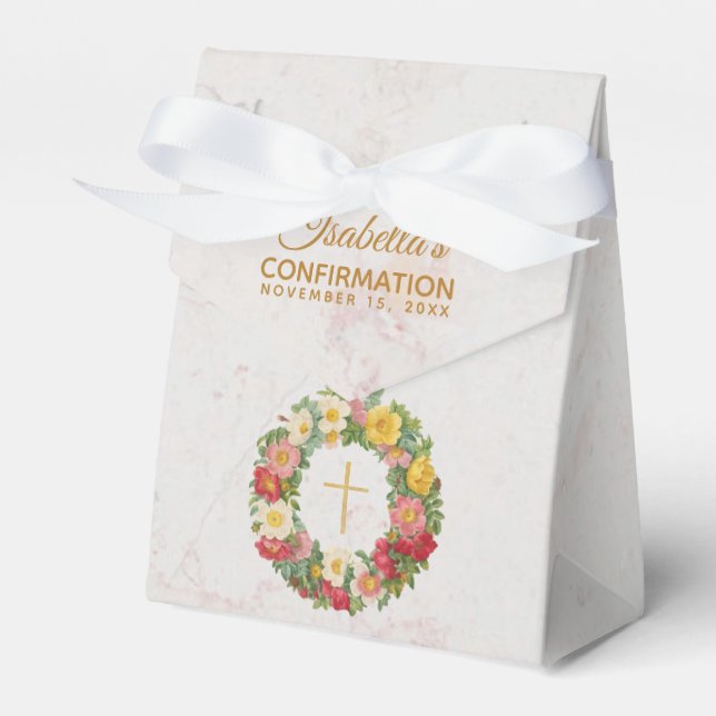 Caja Para Regalos Chica Confirmación Floral Marble Cross Rosa Wreath (Front Side)