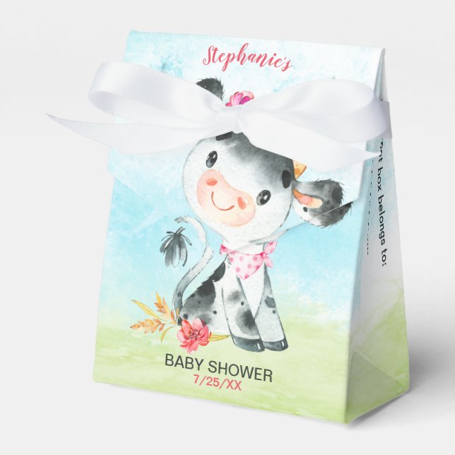 Caja Para Regalos Chica de acuarela Cow Baby Shower Farm (Front Side)