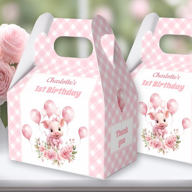 Caja Para Regalos Chica de Animales de la Granja Rosa de Cerdo (Cute Pig Pink Favor Boxes - You can choose from 3 sizes by clicking on the STYLE dropbox.)