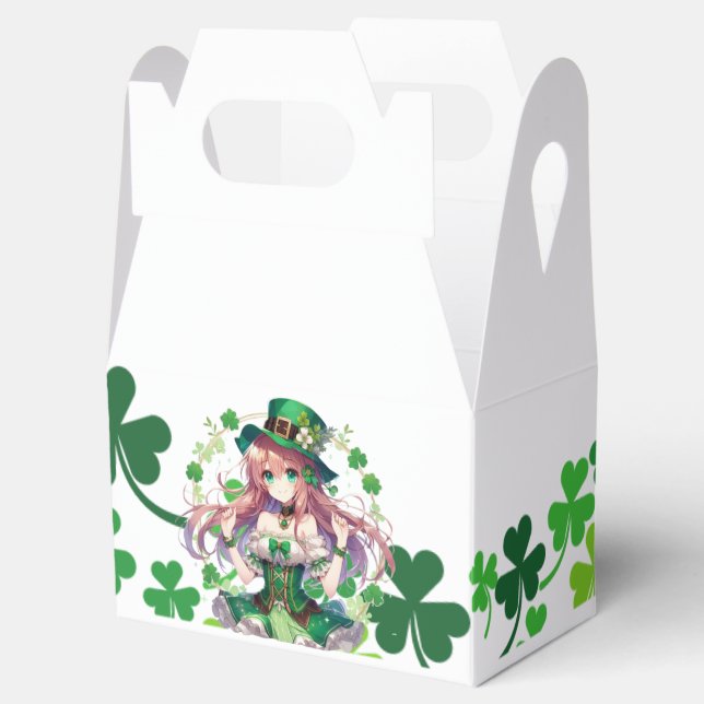 Caja Para Regalos Chica de anime del trébol del Día de San Patricio (Abierto)
