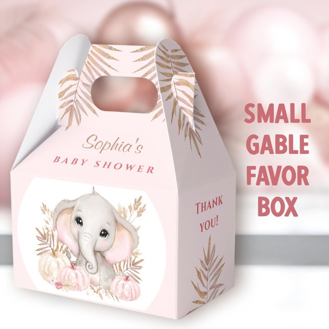 Caja Para Regalos Chica de caída Baby Shower rosa pequeño gable (Fall Elephant Small Gable Favor Boxes - You can choose from 3 sizes of these gable favor boxes)