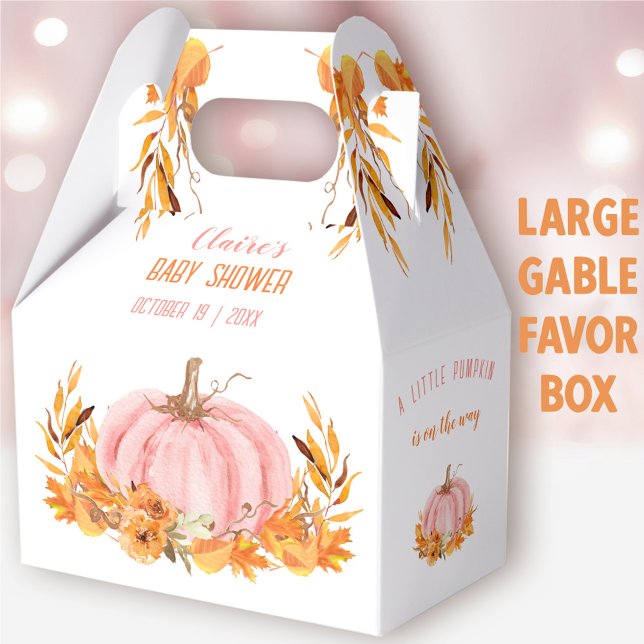 Caja Para Regalos Chica de caída de calabaza rosada Baby Shower Gran (Pink Pumpkin Large Gable Favor Box - You can choose from 3 sizes of these gable favor boxes
)