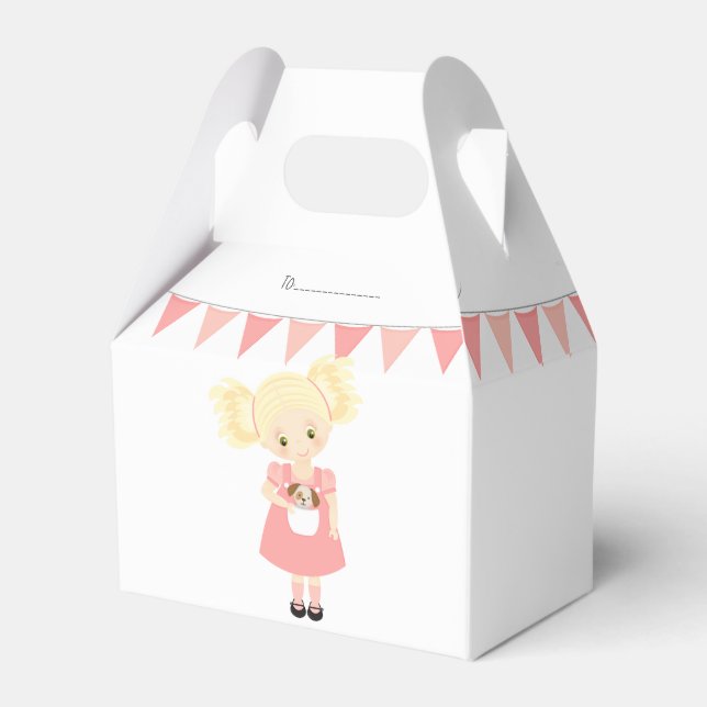 Caja Para Regalos Chica de cumpleaños rubia y cachorro (Front Side)