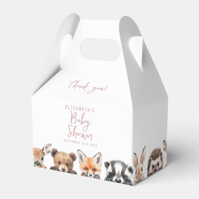 Caja Para Regalos Chica de ducha de bebé de animales del bosque de m (Reverso)
