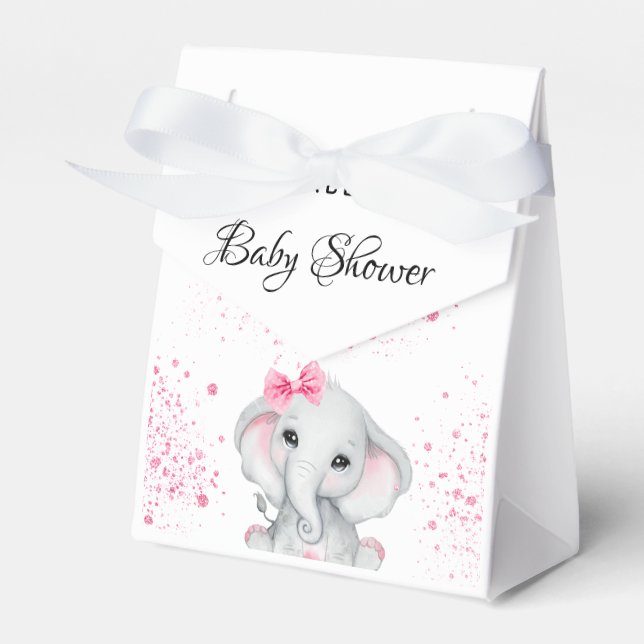 Caja Para Regalos chica de elefantes de Baby Shower purpurina rosa b (Front Side)