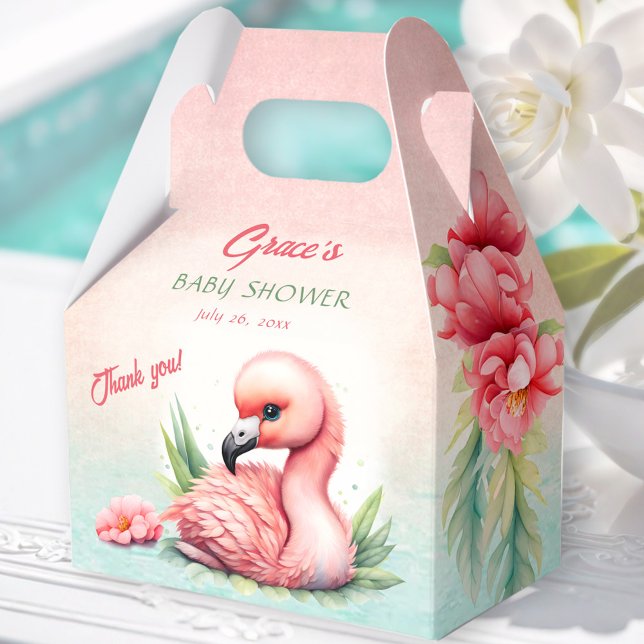Caja Para Regalos Chica de flamenco rosado de verano tropical Baby S (Tropical Summer Pink Flamingo Girl Baby Shower Favor Boxes)