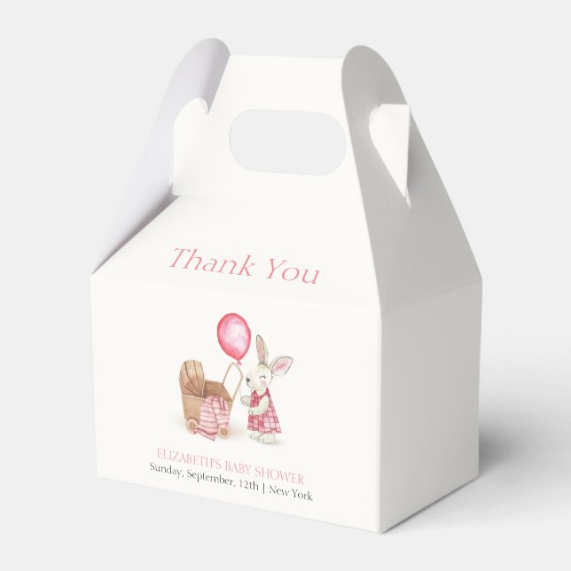 Caja Para Regalos Chica de globo Bunny Stroller Rosa Baby Shower (Front Side)