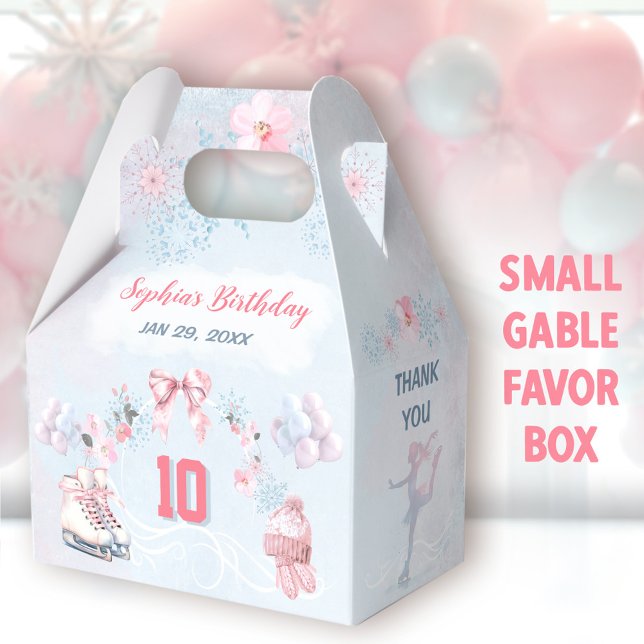 Caja Para Regalos Chica de invierno de nieve rosa Fiesta de patinaje (Ice Skating Small Gable Favor Boxes - You can choose from 3 sizes of these gable favor boxes)
