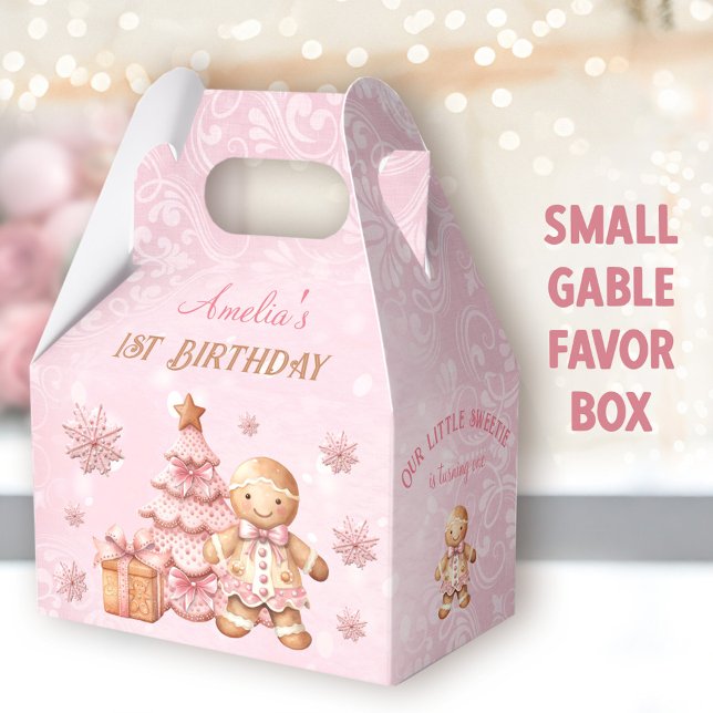 Caja Para Regalos Chica de pan de jengibre Navidades rosados primera (Gingerbread Birthday Small Gable Favor Boxes -You can choose from 3 sizes of these gable favor boxes)