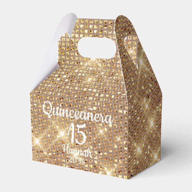 Caja Para Regalos Chica de Quinceañera Gold 15th Birthday Gracias (Front Side)