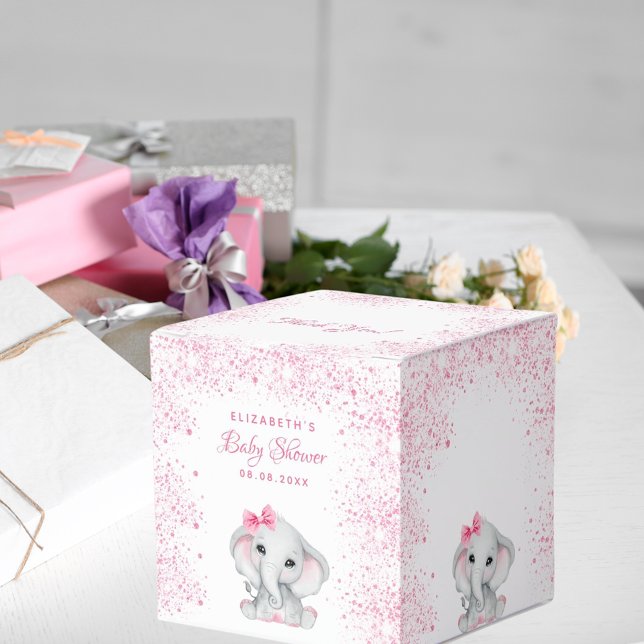 Caja Para Regalos chica del purpurina rosa del elefante de Baby Show (Subido por el creador)