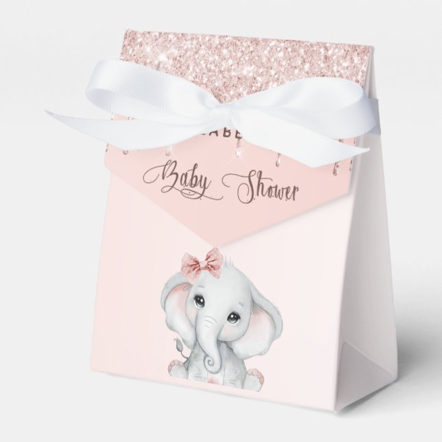 Caja Para Regalos chica elefante de Baby Shower oro rosa rosado (Front Side)