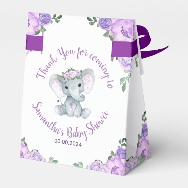 Caja Para Regalos Chica elefante de bebé lindo Placas de papel morad (Reverso)