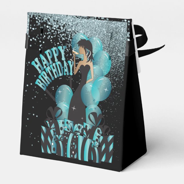 Caja Para Regalos Chica Feliz Cumpleaños Diva | Nombre DIY | Turques (Reverso)