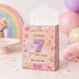 Caja Para Regalos Chica Fiesta de Cumpleaños 7 Pastel Arcoíris Patch