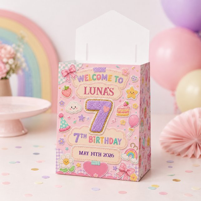 Caja Para Regalos Chica Fiesta de Cumpleaños 7 Pastel Arcoíris Patch (Pastel Patchwork Rainbow 7th Birthday Party Girl Favor Boxes
)