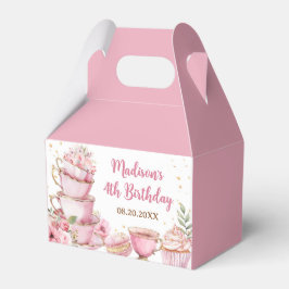 Caja Para Regalos Chica Fiesta de Té Floral Rosa y Oro Cumpleaños