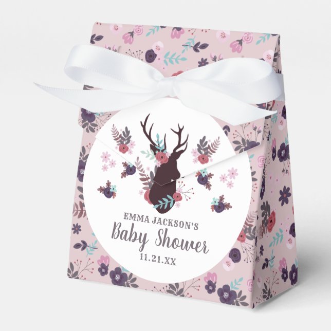 Caja Para Regalos Chica floral Rustic Deer Head Mauve Baby Shower (Front Side)