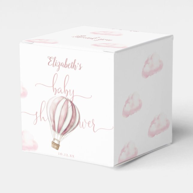 Caja Para Regalos Chica globo aerostático rosa Baby Shower agradecim (Costado Anverso)
