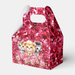 Caja Para Regalos Chica Purpurina rosa Baby Shower Animales salvajes