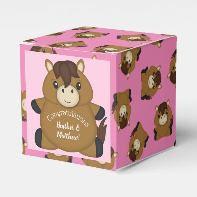 Caja Para Regalos Chica rosa Baby Shower de caballo (Costado Anverso)